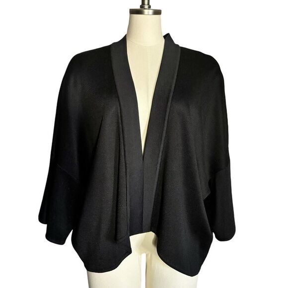 ST JOHN Open Front Cardigan Kimono Size M Black Knit Wool Blend Boxy Sparkle - Picture 1 of 16